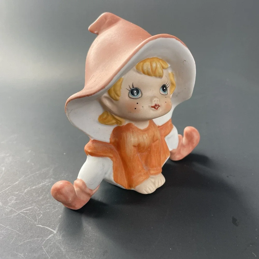 Vintage Homco Figurine 5213‎ Elf Pixie Fairy Girl Orange Ceramic 4